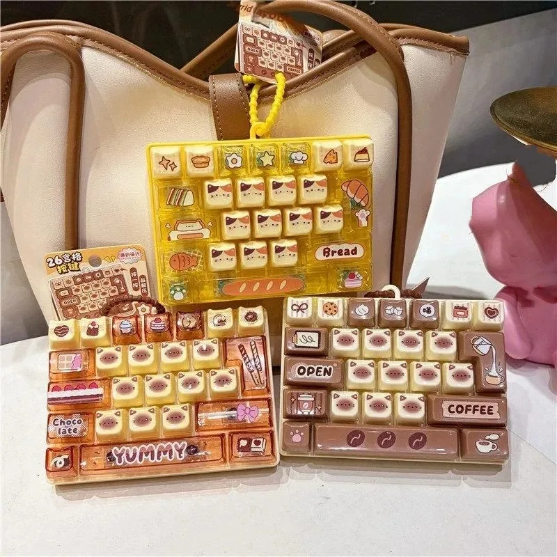 -26 Grid Keycap Clicker Anti Stress Fidget Keyboard Keychain Decompression Button Cartoon Hand Relax Party Favor Gift 26구 키캡 키링