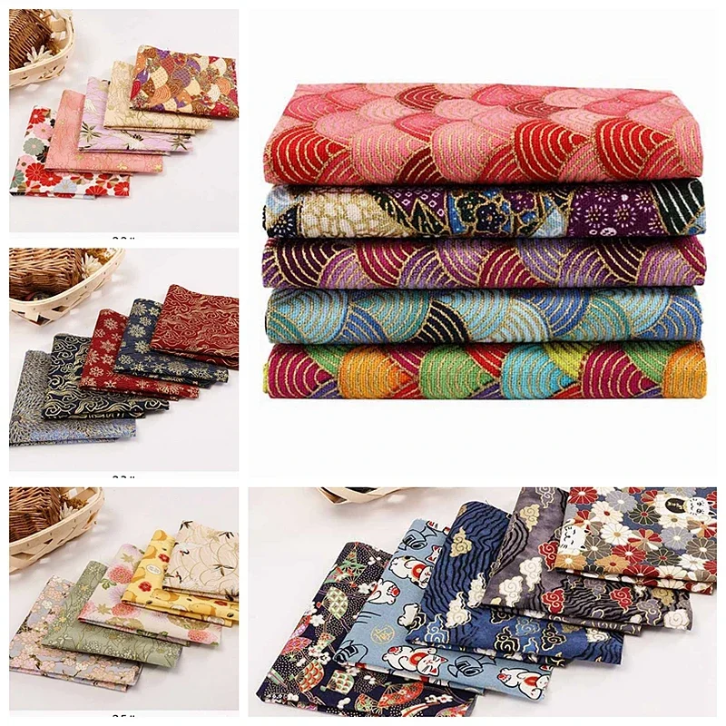 5PC 20x25cm Quilted Bronzing Patchwork Fabrics Japanese Style Cotton Printed Fabric Kindergarten Manual Lesson Kimono Materials