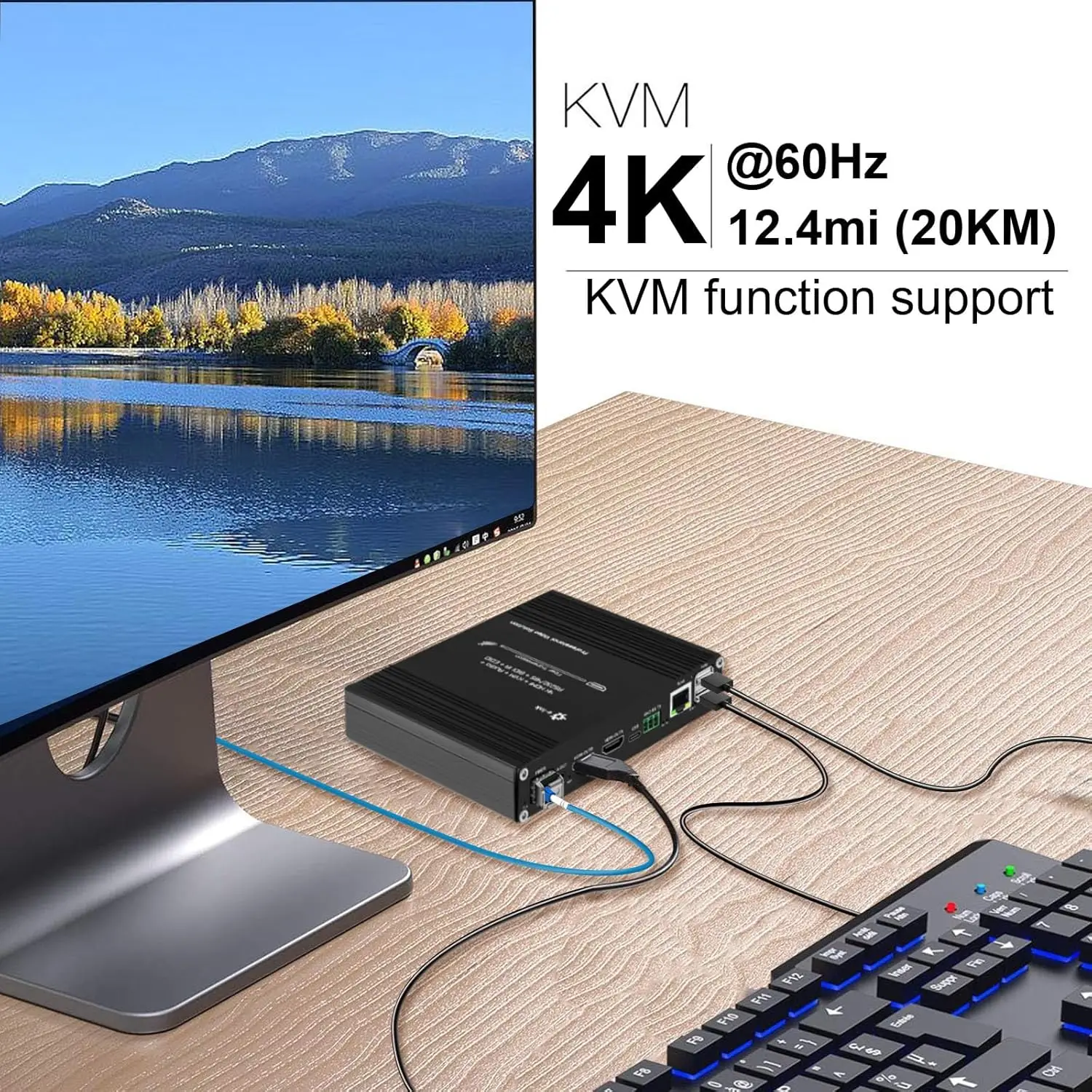 4K@60Hz HDMI KVM Fiber Extender, with Audio, RS232/RS485, 10/100M TCP-IP & Bi-Directional IR — SFP Included SMF Up to 20km