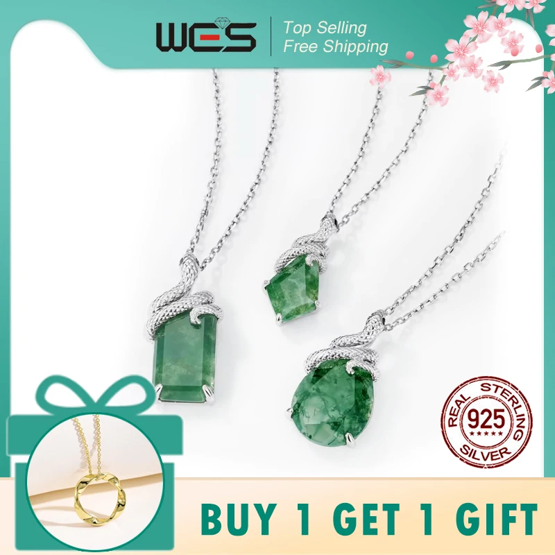 WES 100% 925 الفضة الأفعى الطبيعية 7*11 مللي متر الطحلب العقيق قلادة قلادة للنساء المشاركة الحيوان الغابات مجوهرات هدية بالجملة #1