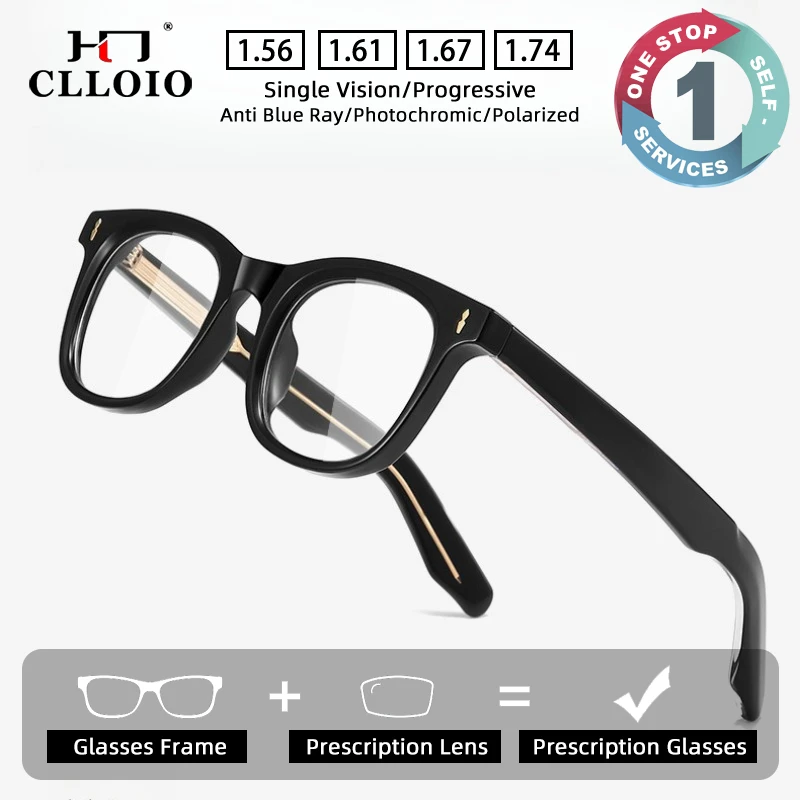 

CLLOIO Vintage Thick frame Prescription Glasses Anti Blue Light Anti-Reflective Myopia Glasses Round Progressive Reading Eyewear