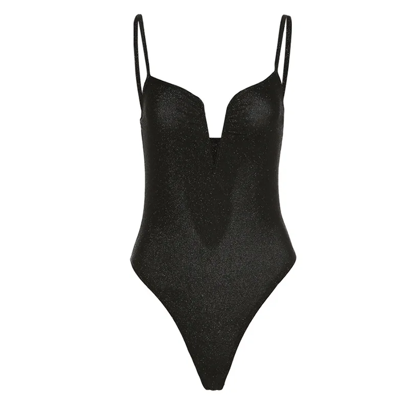 2025 Summer Low Chest V Neck Strap Skinny Stretch Bodysuit Women Y2K Streetwear Wild Hot Girl Office Lady Bodysuit