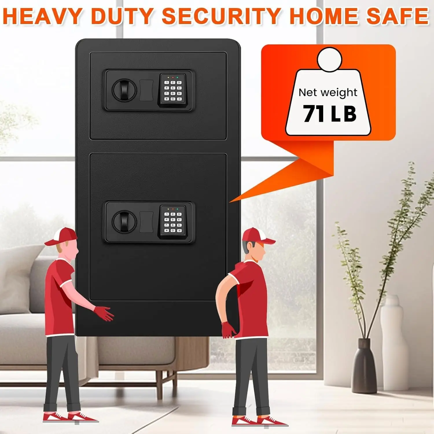 7.9 Cuft Large Safe Box Fireproof Waterproof, Fire Proof Safe With Dual Door, Digital Keypad, Removable Shelves, Hidden Compartm