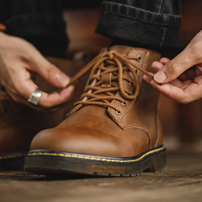 Maden botas de couro masculinas confortáveis sapatos quentes de inverno masculino motocicleta botas de tornozelo oxfords sapatos de neve botas de