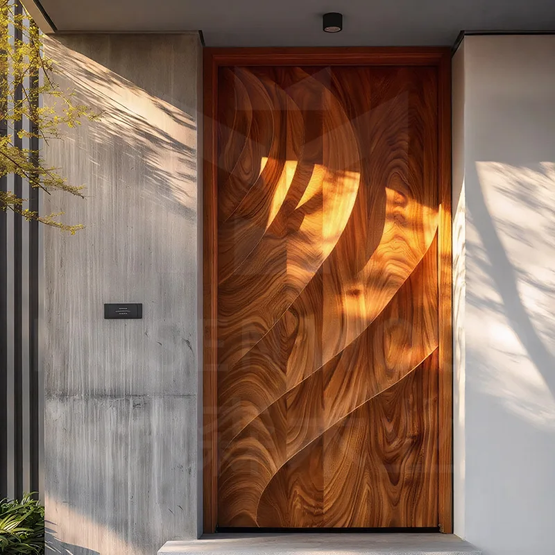 Custom factory gate anti-theft solid wood door hand-carved Chinese deep carving craft wood light luxury entrance door walnut