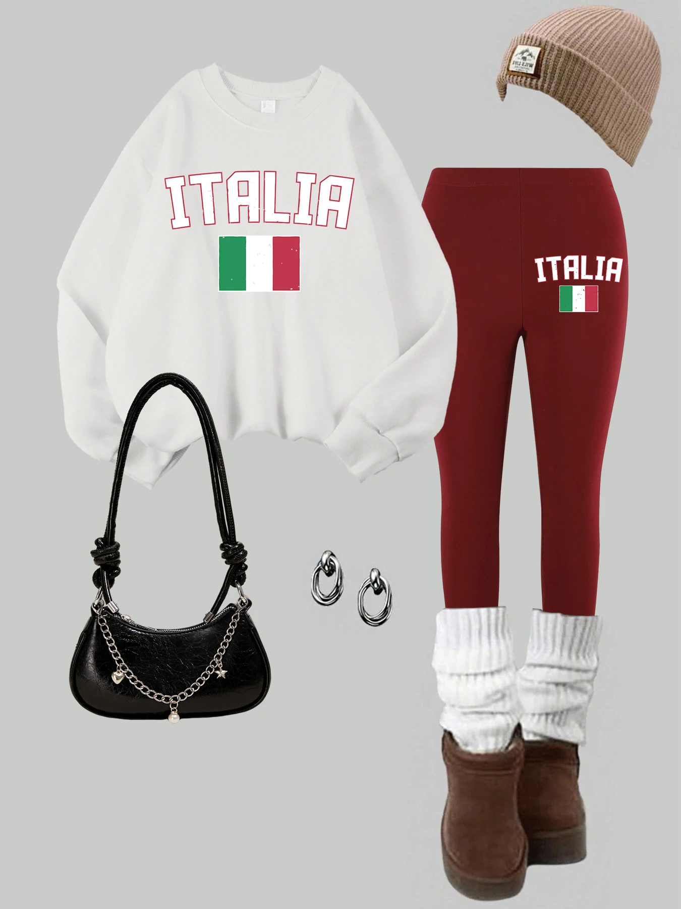 2 Piece Women Roma Italia Colosseum Printing Sweatshirts Leggings Set Autumn Thermal Warm Hoodie Pants Fashion Woman Clothes