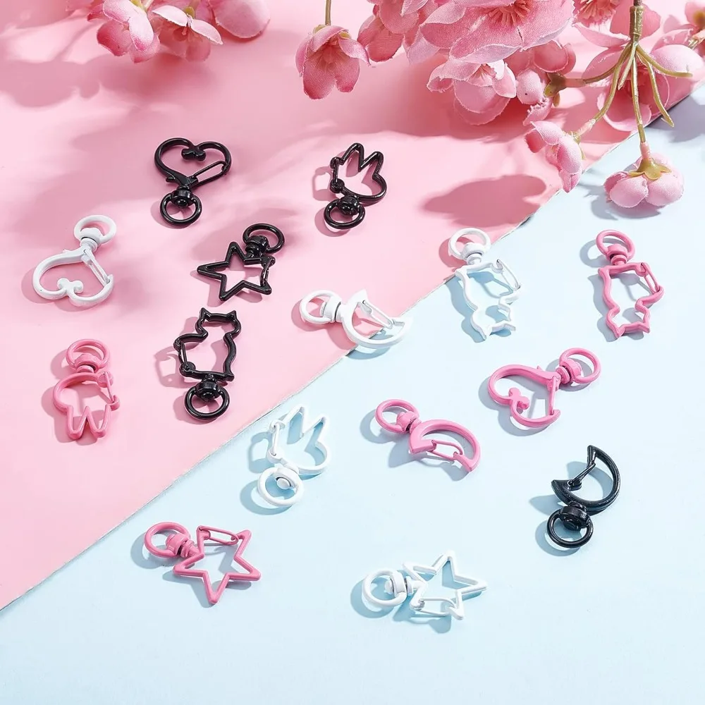 30pcs Swivel Clasp 5 Style Keychain Snap Hook 3 Colors Key Chain Clips Cartoon Animal Lobster Claw Clasps Alloy Trigger Clips