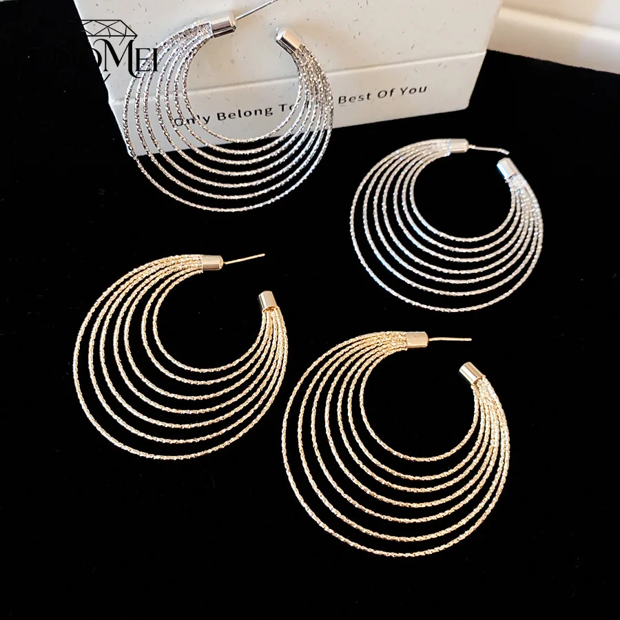 DOO MEI Europe and America Round Dangle Earrings Luxury Multi-layer Metal Drop Earrings Women Banquet Statement Jewelry