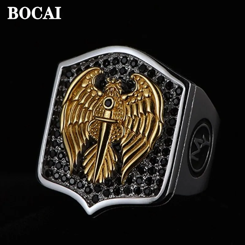 BOCAI Real S925 Silver Jewelry Retro Eagle Sword Simple Individuality Domineering Thai Man Rings High-End Gifts