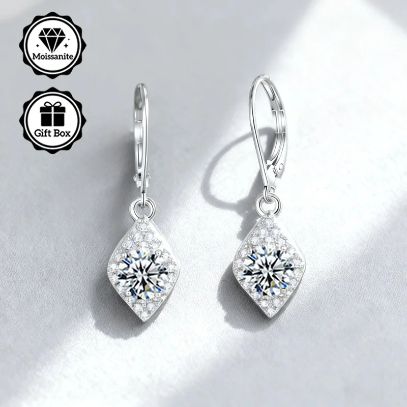 

Ювелирные изделия LAMVOICE для женщин/серьги с 1-каратным муассанитом, гипоаллергенные серьги-крючки, рождественский подарок для ювелирных изделий высокого качества