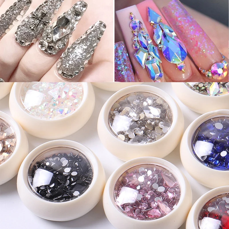 1Box Acrylic Rhinestones Nail Gem 3D Mixed Size Shape Crystal AB Flat Back Nail Rhinestone Colorful Nails Jewelry DIY Manicure