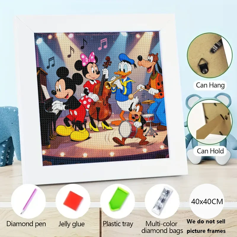

1PC 5D DIY Full Drill Diamond Painting Kit, Disney Classic Characters Music Band Concert Art, Mickey Mouse Minnie Donald Duck Go