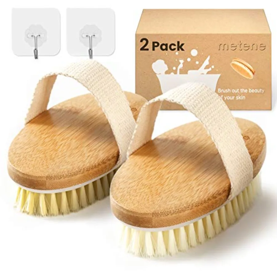 Dry Brushing Body Brush with Soft and Stiff Natural Bristles, Body Exfoliating/Massage Scrub Brush for Cellulite and Lymphatic,