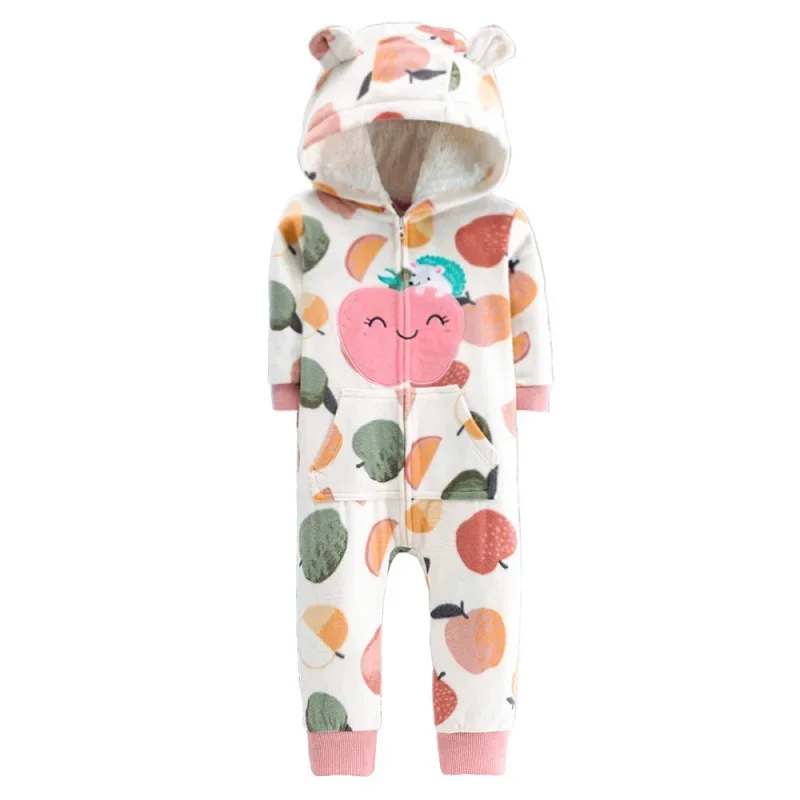 Infant Baby Boy Romper Autumn Winter Polar Fleece Hooded Long-Sleeve Style Warm Overalls Toddler Girls Jumpsuit Baby Clothes