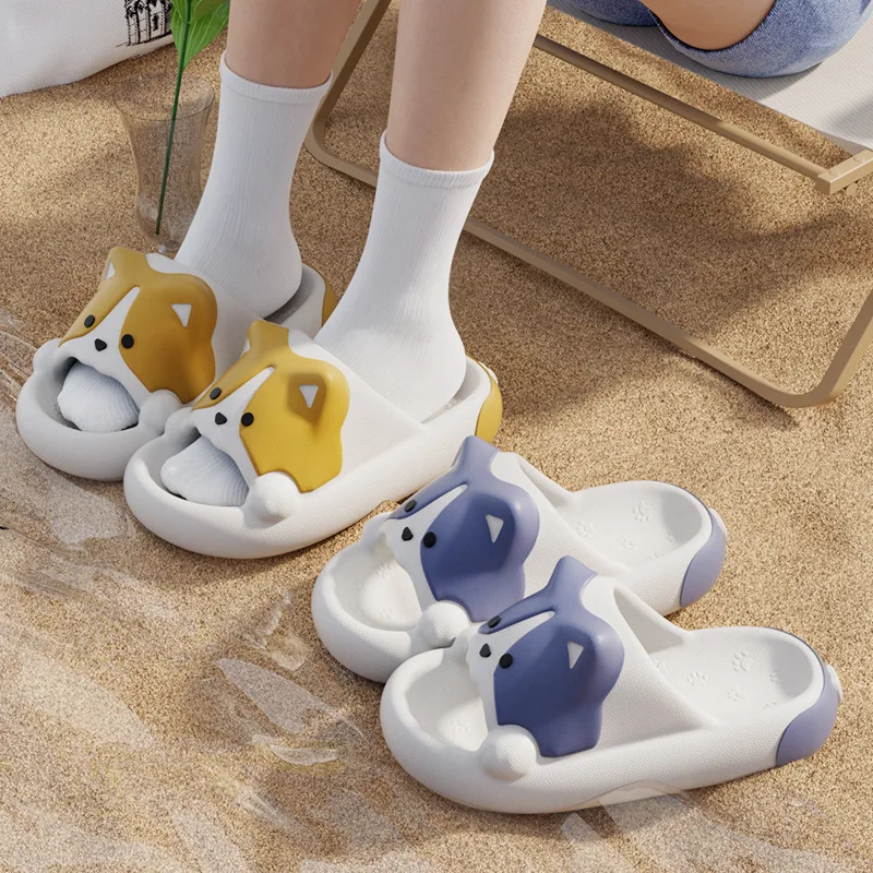 Cartoon Corgi Slippers For Women Summer Slippers Cute For Outdoor And Indoor Bathroom Home Slippers Soft Bottom Anti Slip