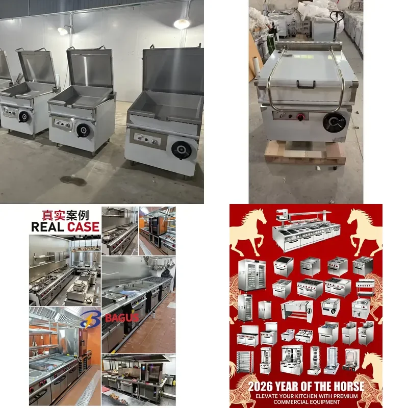 2026 80L Factory Price Heavy Tilting Bratt Pan CE Certified Commercial Tilting Skillet Frying Pan for Catering