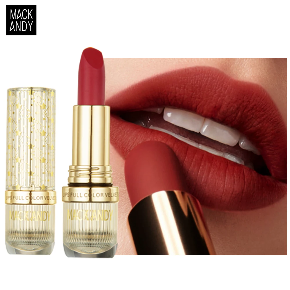 MACKANDY Matte Lipstick Long Lasting Waterproof Moisturizing Lip Stick Highly Pigmented Non-stick Lip Glaze Makeup Cosmetics