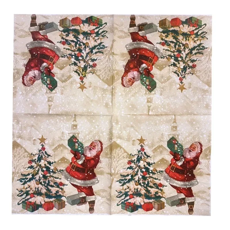 10/20pcs 33cm Santa Claus Christmas Tree Printed Napkins Christmas Decoration Paper Napkin Mouthcloth Cup Flower Paper Placemats