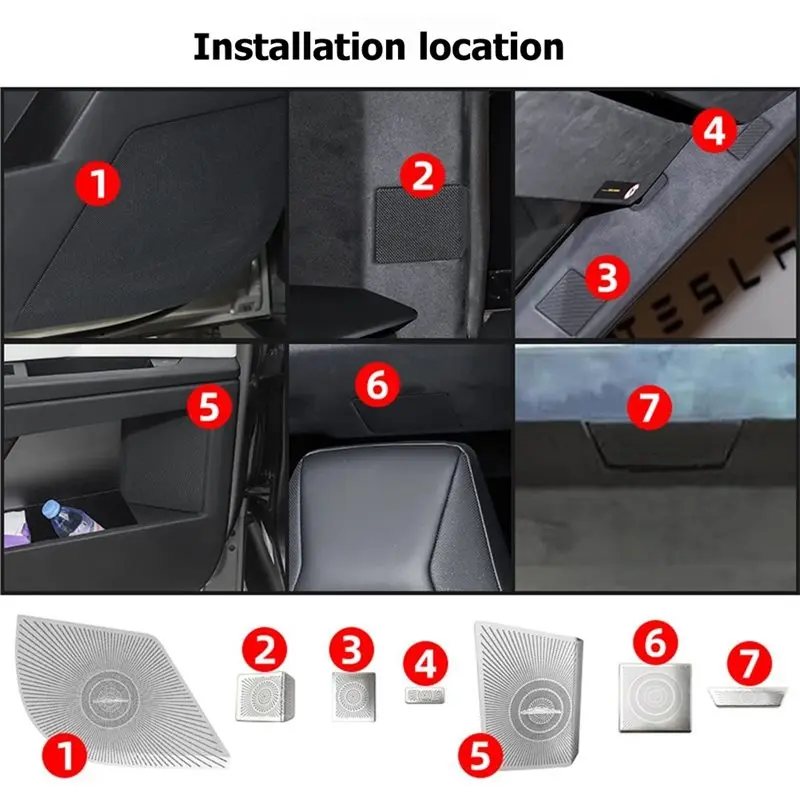 AB16-For Tesla Cybertruck 2024 2025 Fit Speaker Cover Grille Trim Kit Interior Speaker Protector Accessories Silvery