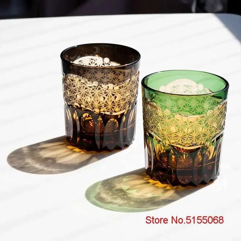 Japanese Edo Kiriko Crystal Ware Whisky Cup Hannd Carving Lucky Clouds Wine Glass Liquor Snifter Water Mug Best Present For Dad