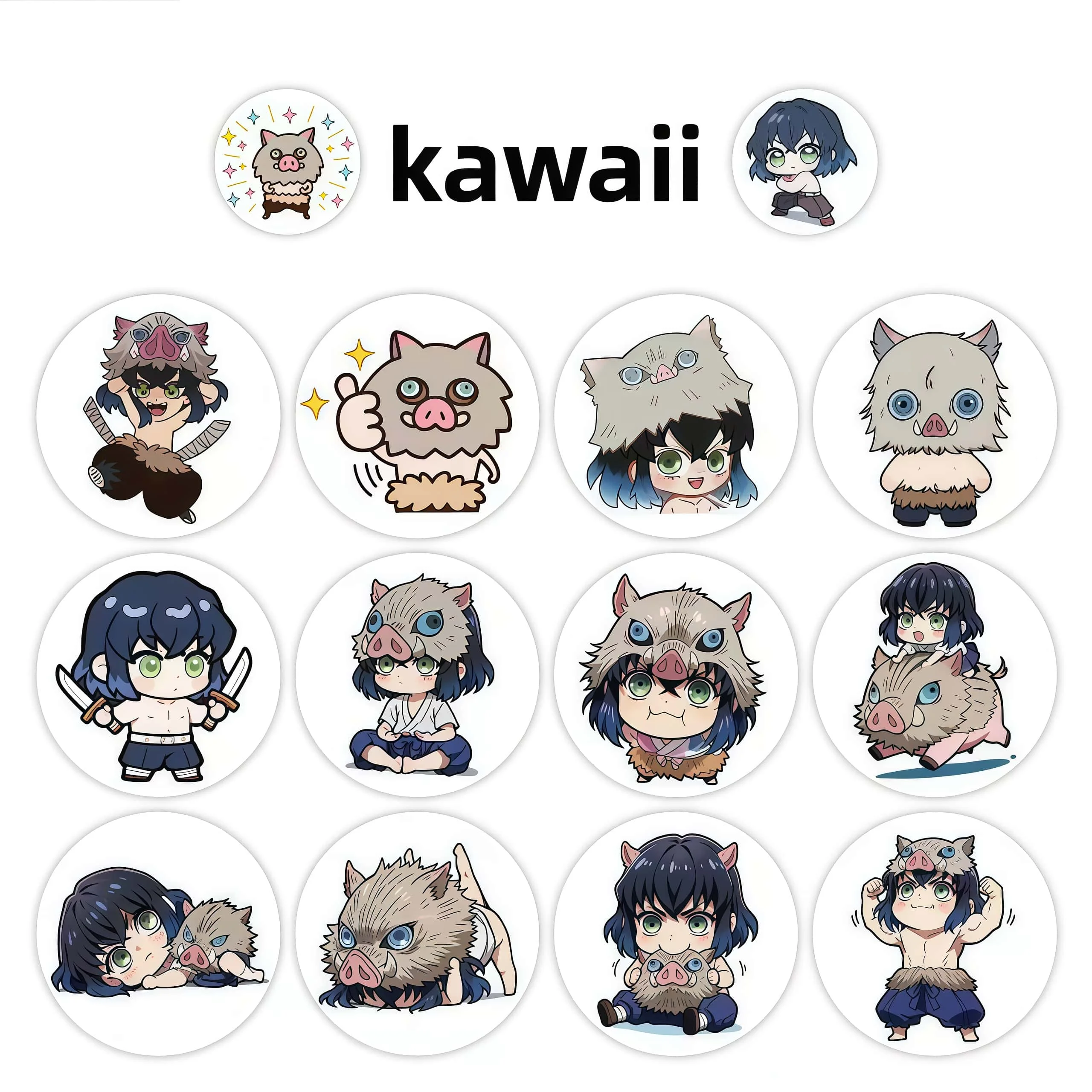 500Pcs Demon Slayer Inosuke Hashibira Chibi Sticker Roll, Cute Multi-Expression Anime Decals for DIY, Planner & Gift Decor