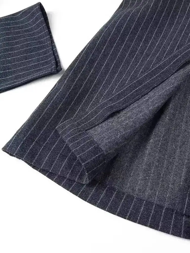 여성용 신상 라펠 긴 소매 루즈핏 윈드브레이커 패션 트렌드 봄 가을 2026 블루 스트라이프 스카프 캐주얼 트렌치코트