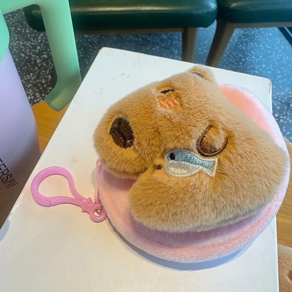 Round Capybara Coin Purse Cute Kawaii Stuffed Mini Cartoon Bag Bow-knot Star Plush Keychain Wallet Boy