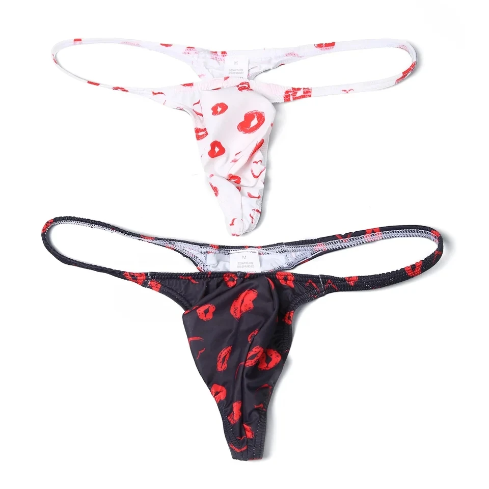 Men's Sexy Thong Lips Printed Men Underwear Bikini Low Waist G-String Breathable Jockstrap Panties T-Back Tanga Man Underpants