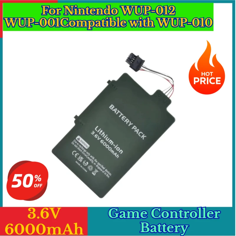 

New 3.6V 6000mAh Wii U Gamepad Replacement Battery for Nintendo WUP-012 WUP-001 Compatible with WUP-010 Li-Polymer