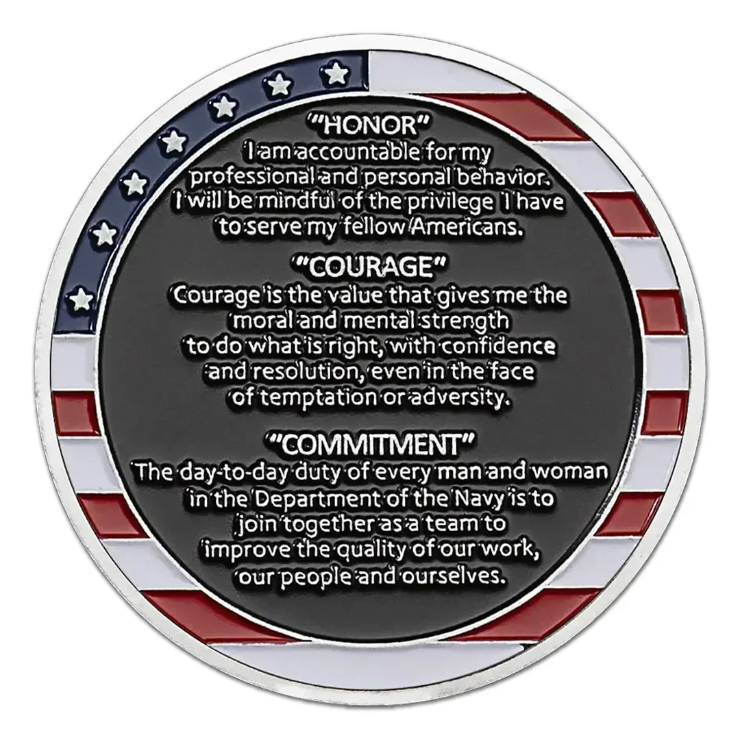 القيم الأساسية للبحرية الأمريكية عملات التحدي المطلية بالفضة الشرف الشجاعة العقيدة تذكارية عملة ديكور المنزل