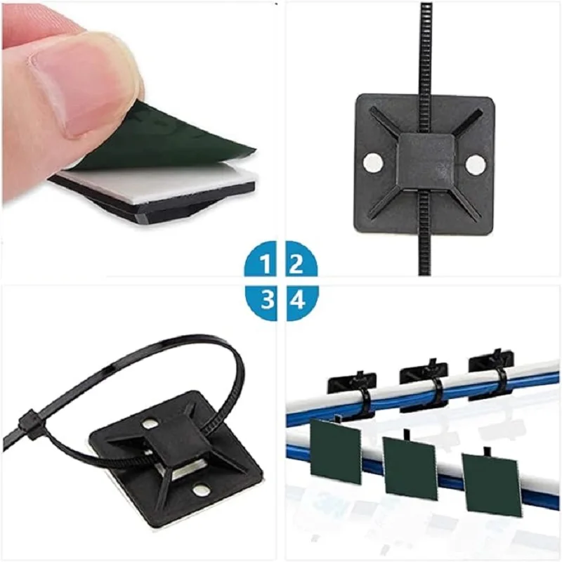 100pcs Self Adhesive Nylon Cable Tie Holder Zip Tie Fixed Seat Plastic USB Cable Clips Strong Adhesive Tie Mount Cable Organizer