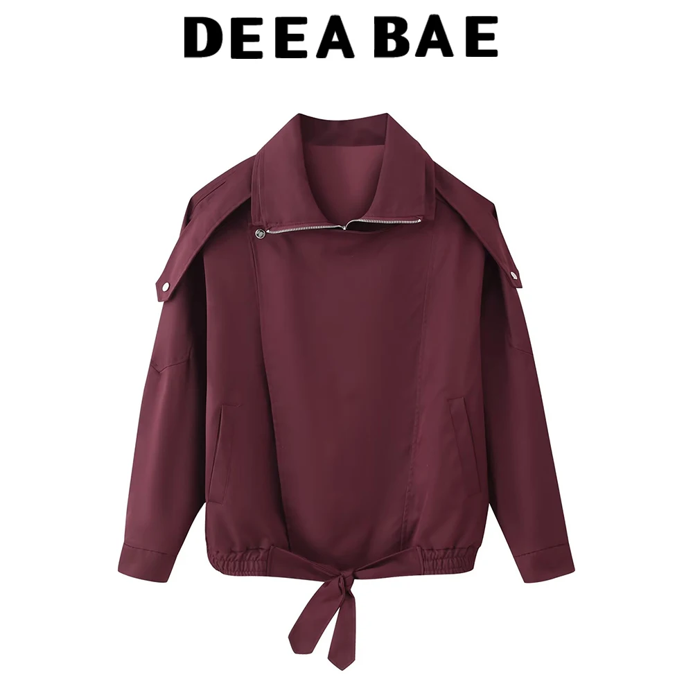 

DEEABAE Autumn new women's clothing American retro double collar design long sleeved loose bow decoration short jacket jacket