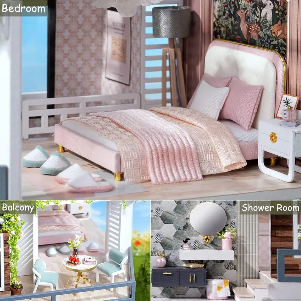 DIY Miniature Dollhouse Kit with Furniture, 1:24 Scale Large Garden Villa Wooden Doll House Accessories Plus Dust Proof & Music