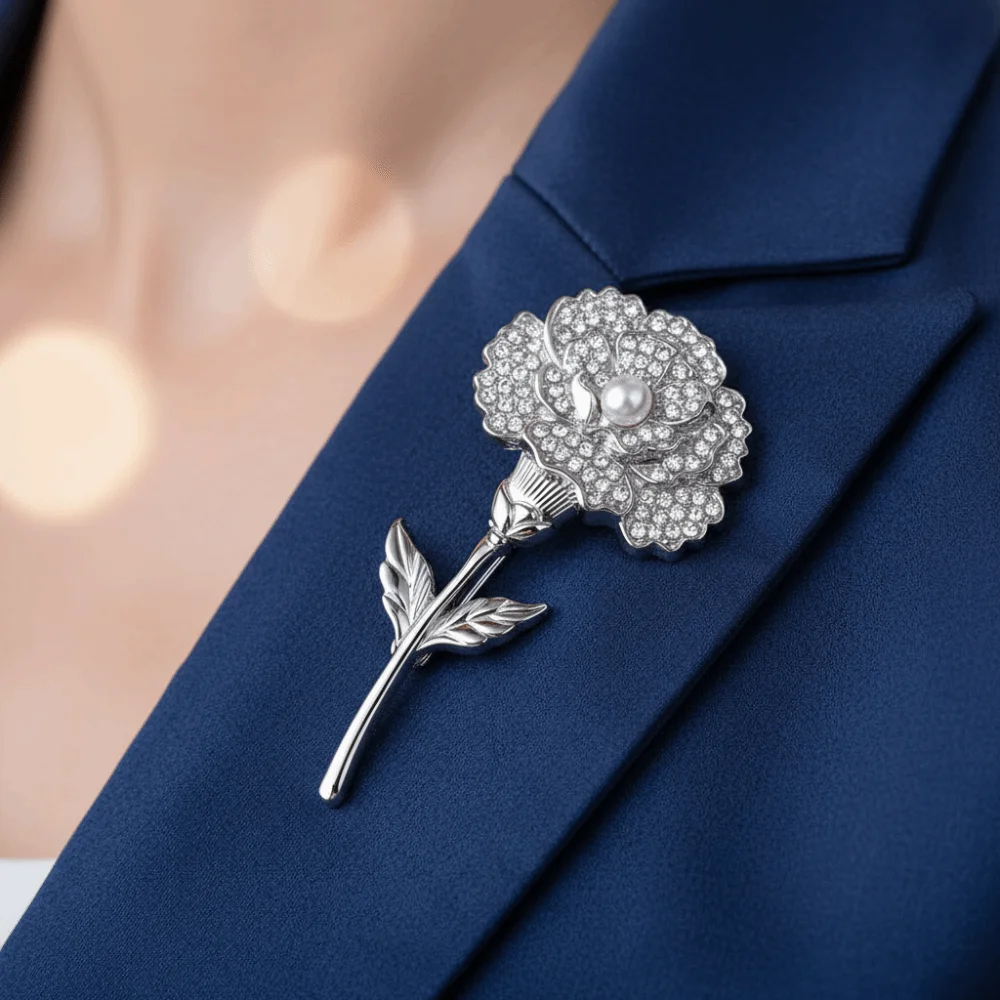 Unique Exquisite Carnation Brooch with Pearls Luxury Floral Corsage Decorative Lapel Pin Women's Accessory