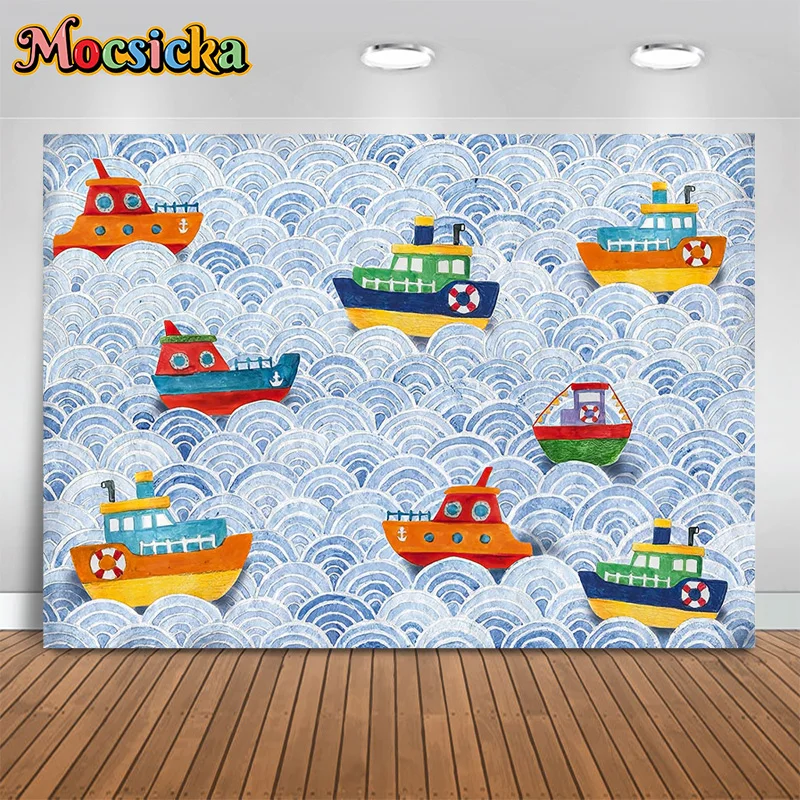 

Mocsicka Photography Background Sailboat Ocean Decor Backdrop Baby Shower Cake Smash Birthday Party Kids Photo Booth Banner