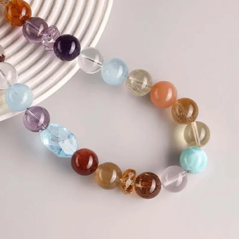2026 New Duobao Crystal Beaded Necklace Blue Topa Gold Sun Gold Hair Crystal Green Ghost Natural Rice Recruitment Gift