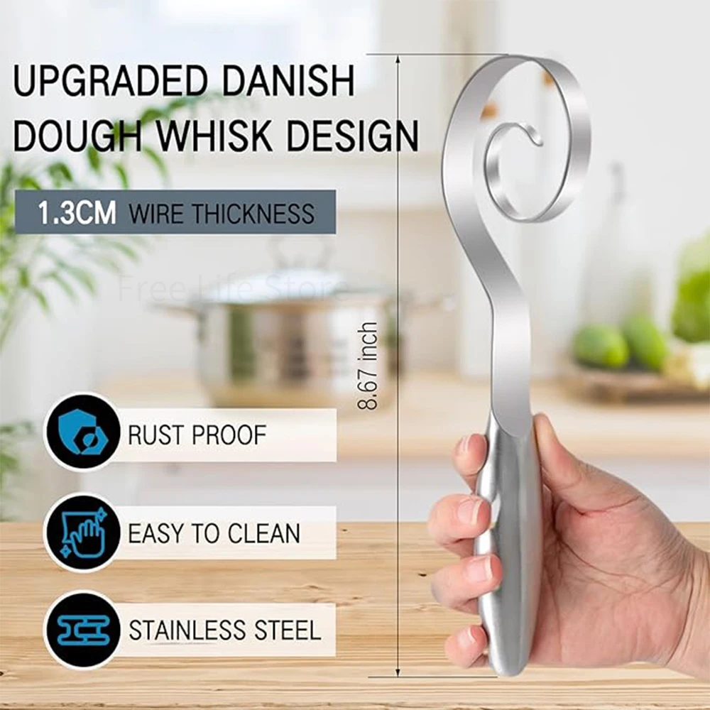 Stainless Steel Danish Dough Whisk Dough Mixer Sourdough Whisk Bread Whisking Tool Egg Whisk Dutch Whisk Baking Accessories