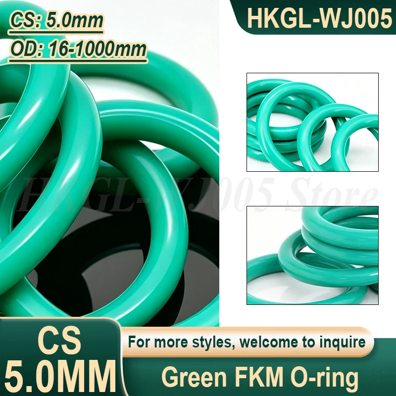 Green FKM O-ring CS 5mm Fluororubber Sealing Gasket High Temperature/Oil Resistance Sealing Ring OD 16-1000mm