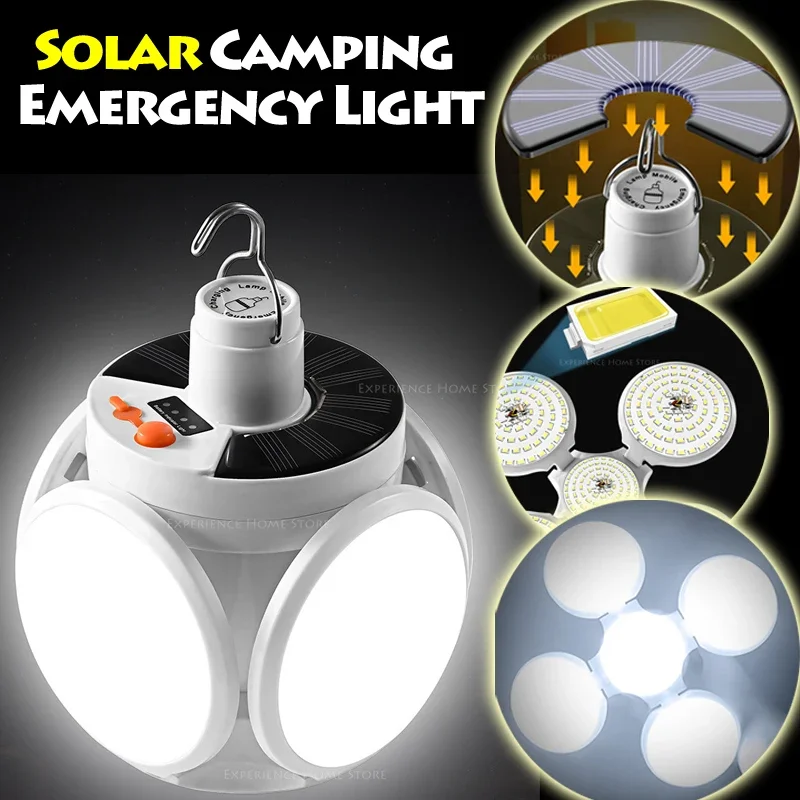 Solar Power Lights Outdoor Hook LED Handy Folding Emergency DC Sunlight Charging Lamp Camping Garden Waterproof Flash Lighting