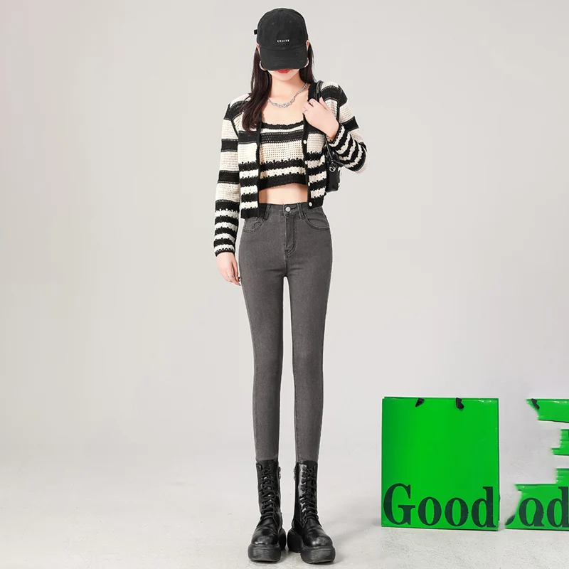 2024 Sexy Women Blue Slim Skinny Denim Jeans High Waist Elastic Mom Jeans Stretch Washed Pencil Pants Streetwear Tight Trousers — zdjęcie 7
