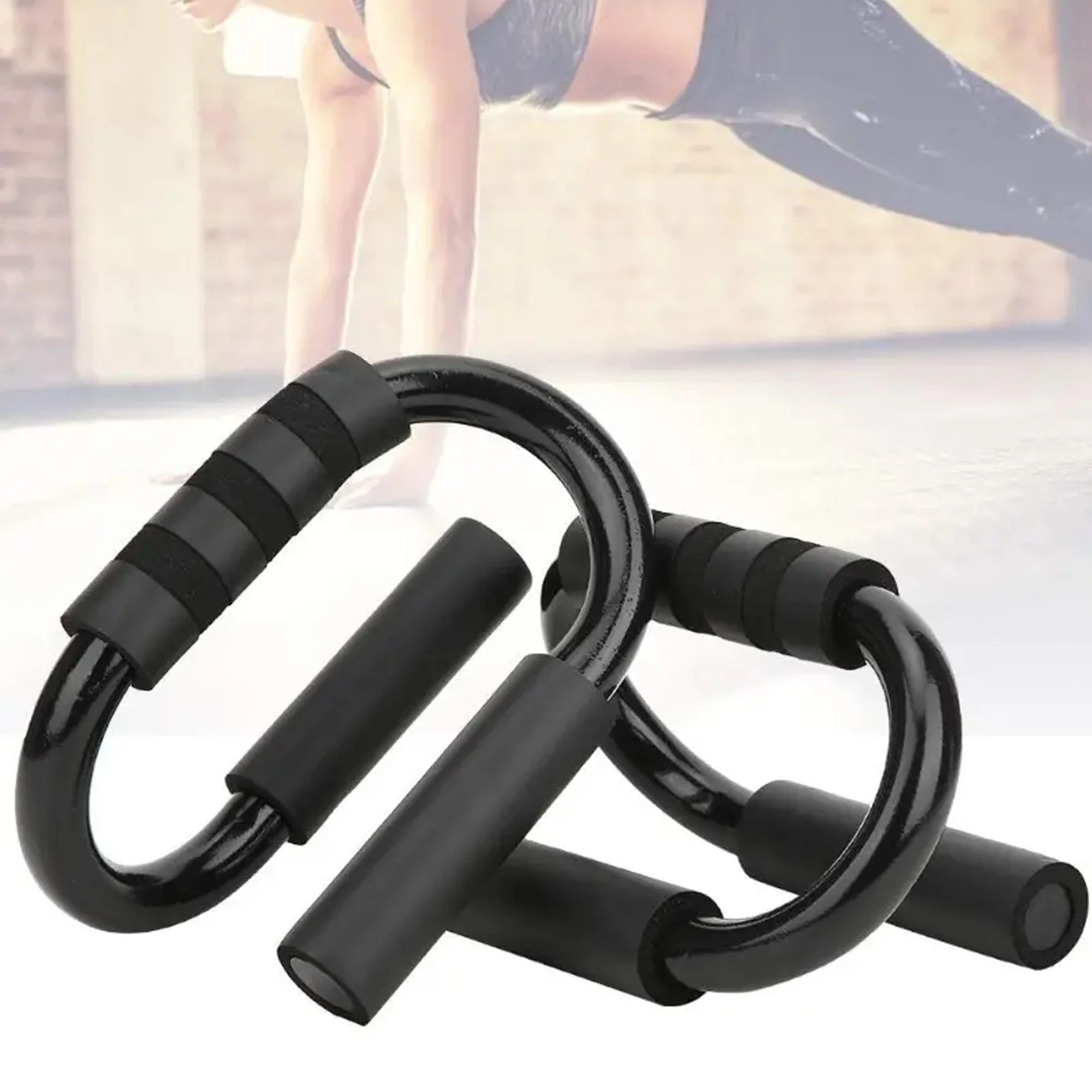 2 Packs of S-Shaped Push-Up Brackets Stainless Steel Non-Slip Strength Training Push-Up Poles Foam Handle Home Gym Training