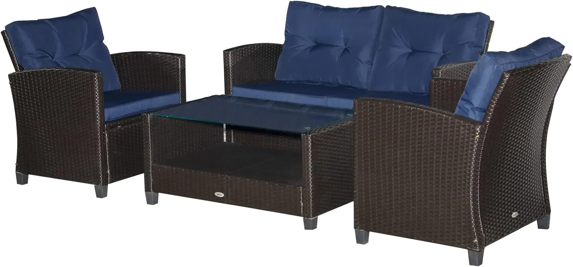 

4pcs Patio Furniture Sets w/Cushions,PE Rattan Wicker Conversation Chairs w/Two-Tier Coffee Table for Backyard Porch Garden,Blue