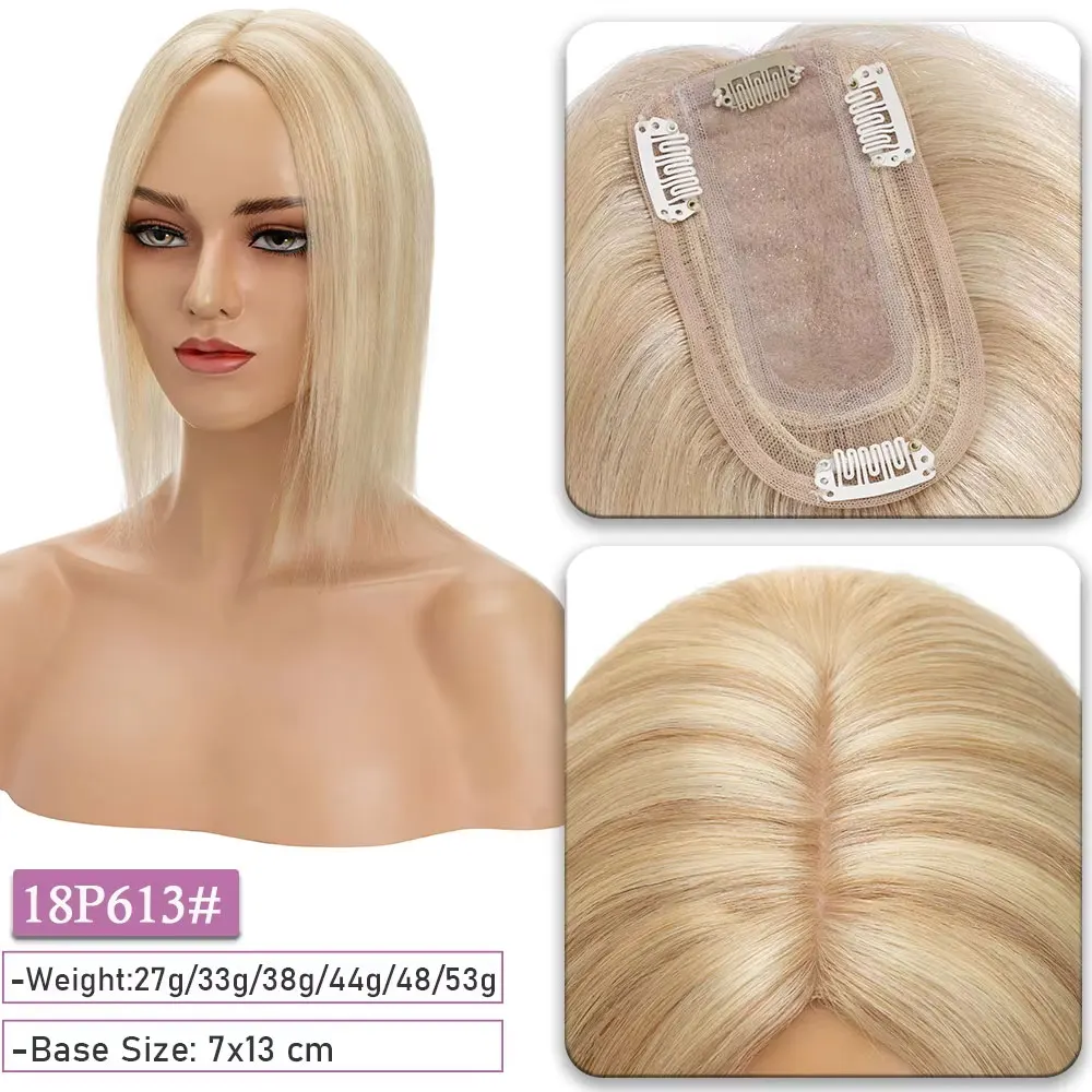 SEGO Kopfhaut-Topper aus 100 % Echthaar-Seide für Frauen mit dünner werdendem Haar, 7 x 13 cm, Seidenbasis, natürliches Haar, Clip-in-Top, Wiglet-Haarteile – Detail 17