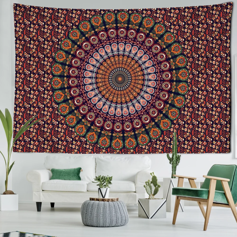 Red and Green Mandala Tapestry Wall Hanging Bohemian Style Abstract Witchcraft Aesthetics Room Bedroom Home Decor