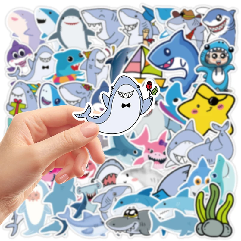 50PCS Cartoon Shark Graffiti Stickers Cute Ocean Shark Waterproof Vinyl Sticker Children Stationery Creative Toys Gift Decals