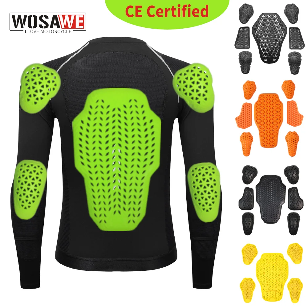 WOSAWE CE Level 1/2 Motorcycle Jacket Insert Armor Back Protector Soft Shoulder Elbow Chest Pads Rider Armor Coat Accessories