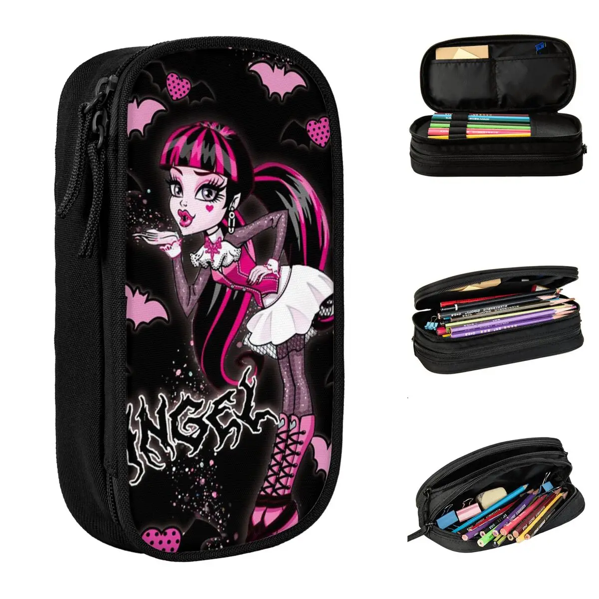 draculaura monster high lapis cases pen holder para estudante bolsa de grande capacidade material escolar zipper papelaria 01