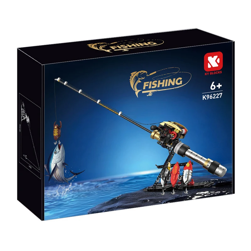 IN STOCK K96227 Idea Bait Reel Fishing Rod Building Blocks Model Fishing Bricks Assembling Toys for Children Christmas Gift Set