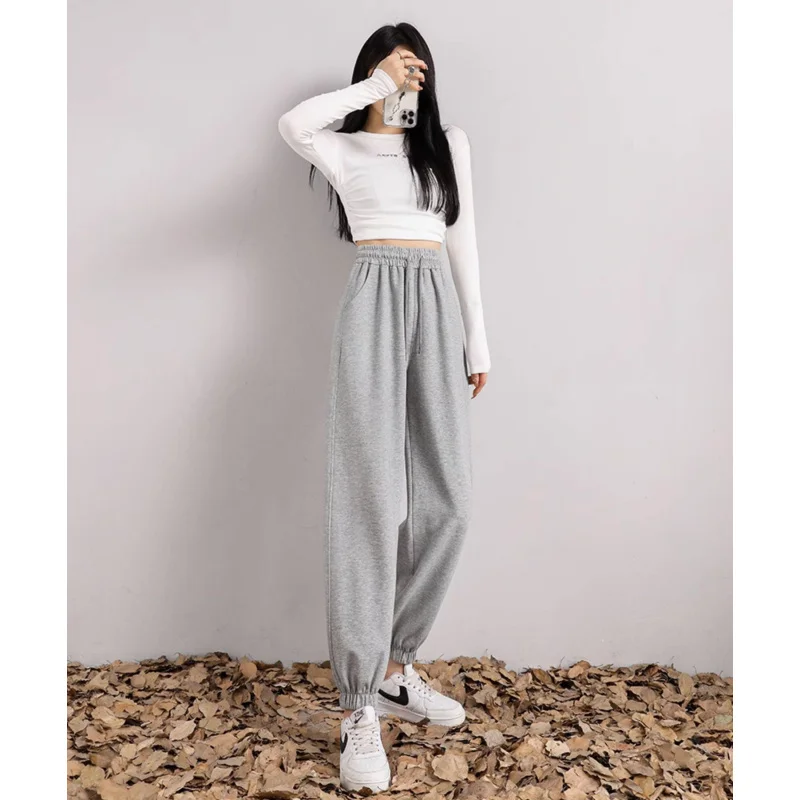 

Женские брюки-шаровары 2023: Новые осенние повседневные брюки-джоггеры с высокой талией для невысоких, спортивные брюки-морковки