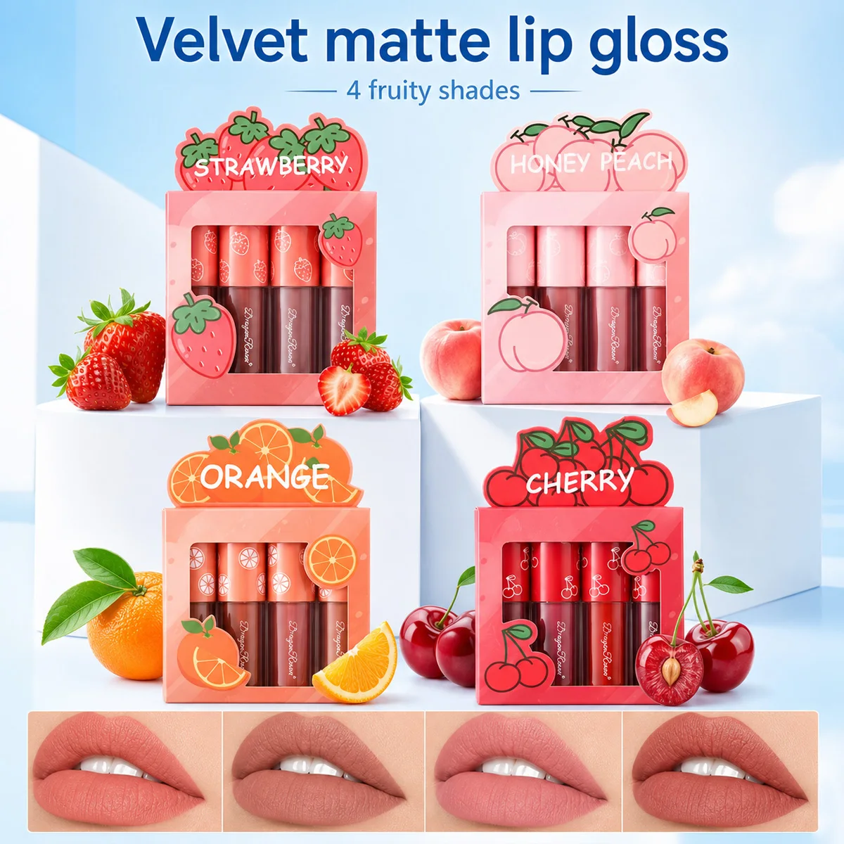 4pcs/Set Waterproof Lip Glaze Smooth Soft Texture Long Wear Lip Tint Daily Makeup Cosmetic Gift Lipstick Moisturizing